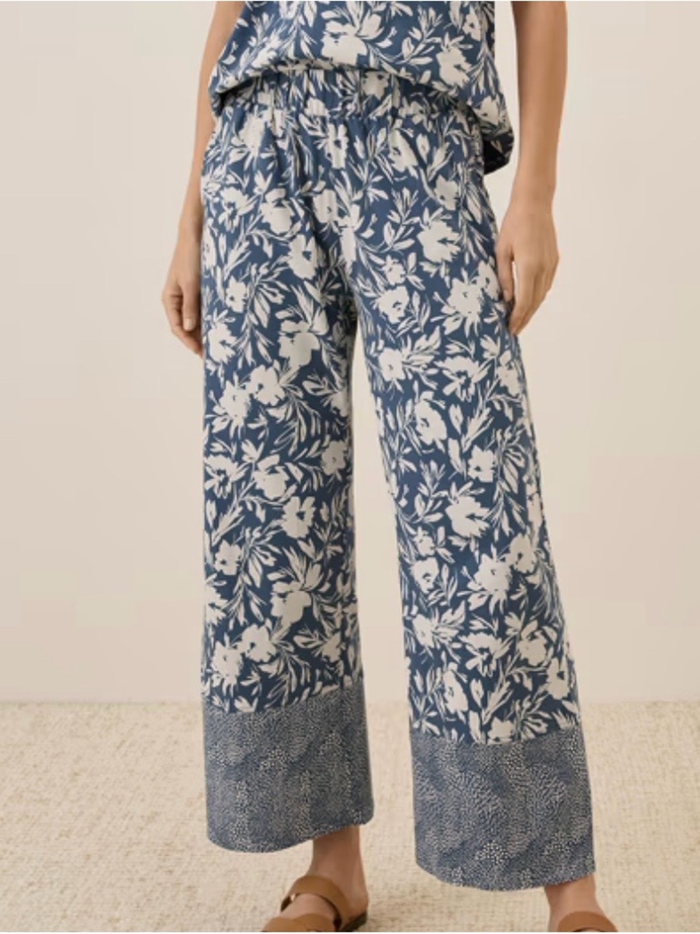 Pact Staycation Sleep Pants L Contrast Floral Organic Cotton Wide Leg